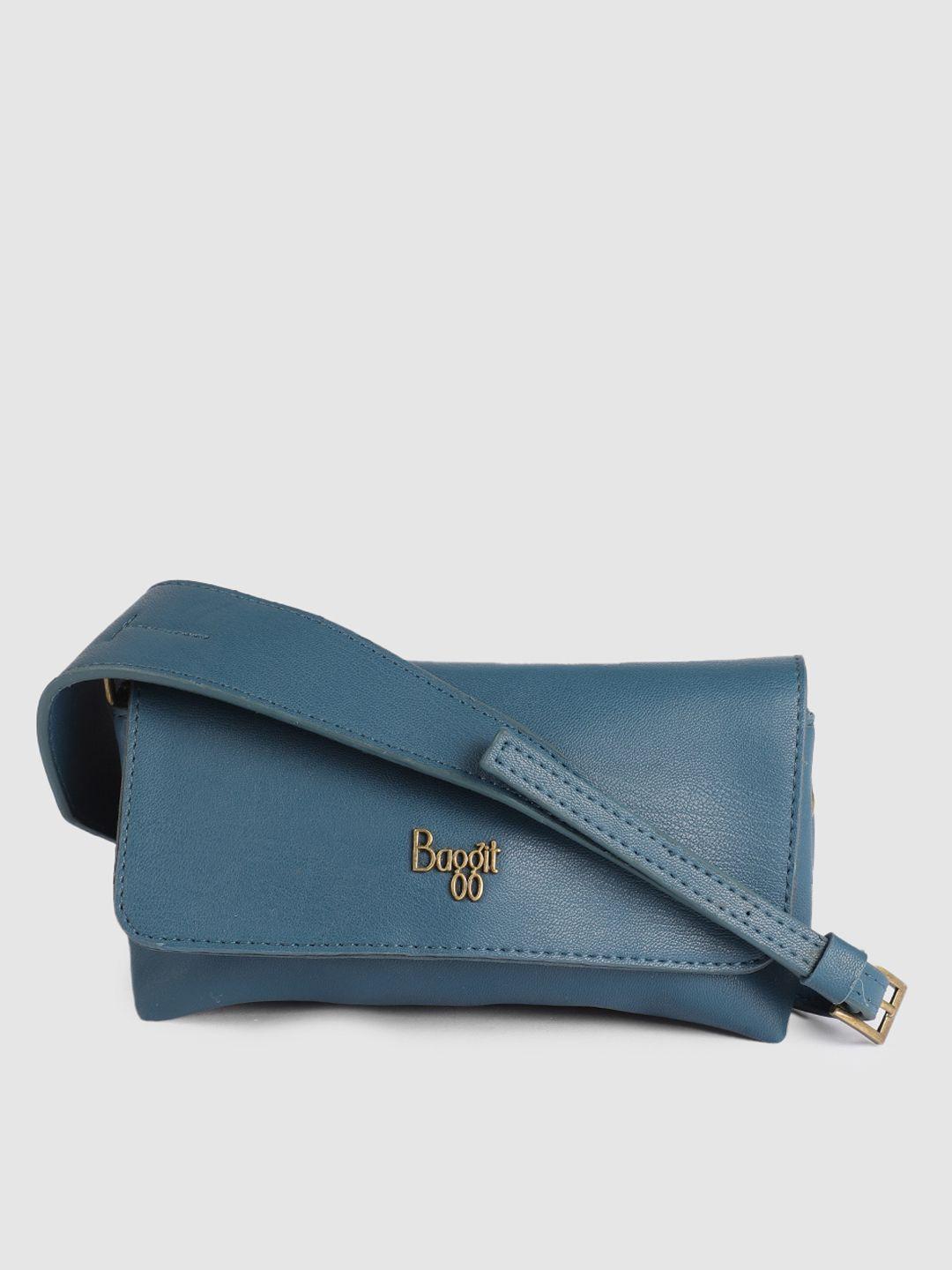 baggit teal blue solid foldover clutch