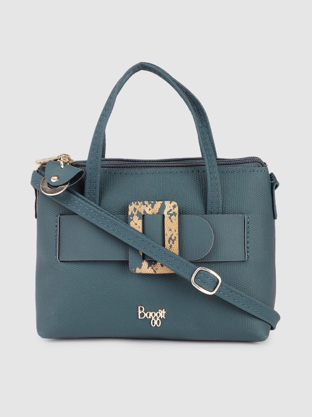 baggit teal green solid structured sling bag