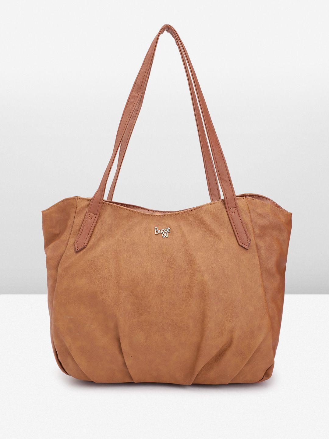 baggit textured structured shoulder bag with pleated detail