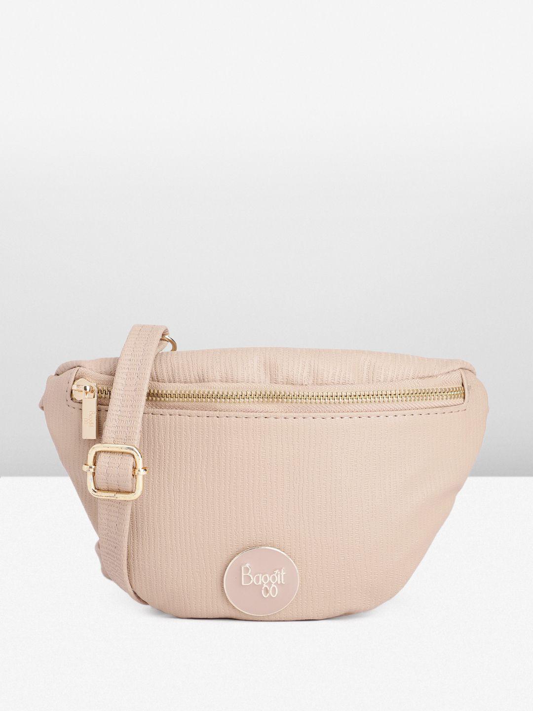 baggit textured structured sling bag with brand logo buckle detail