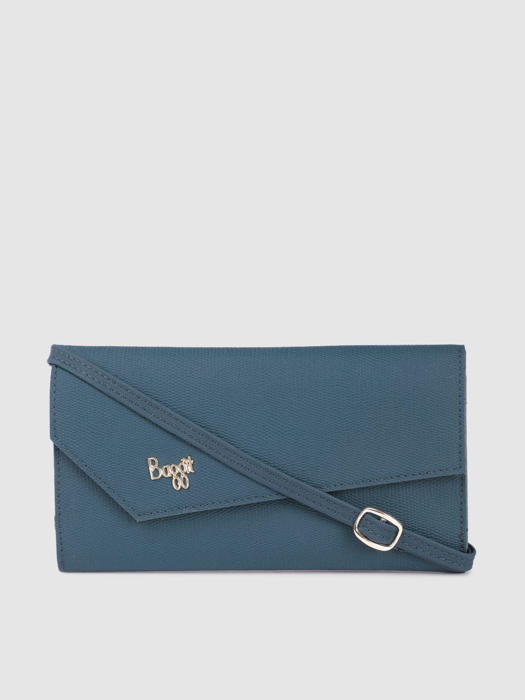 baggit women animal textured pu envelope wallet with sling strap