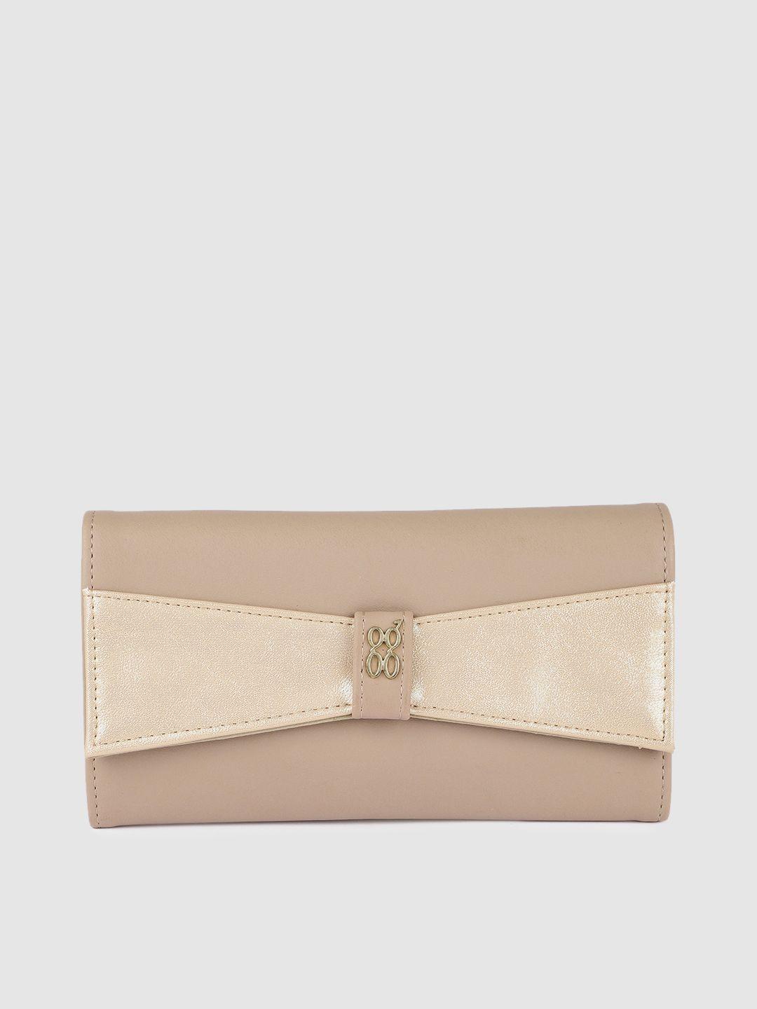 baggit women beige & gold-toned colourblocked two fold wallet
