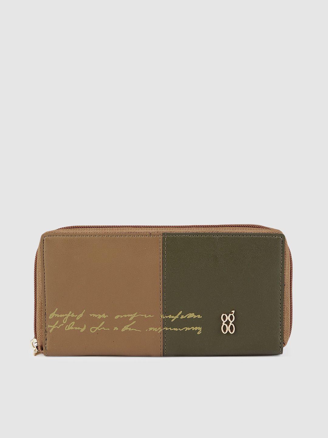 baggit women beige & green colourblocked zip around wallet