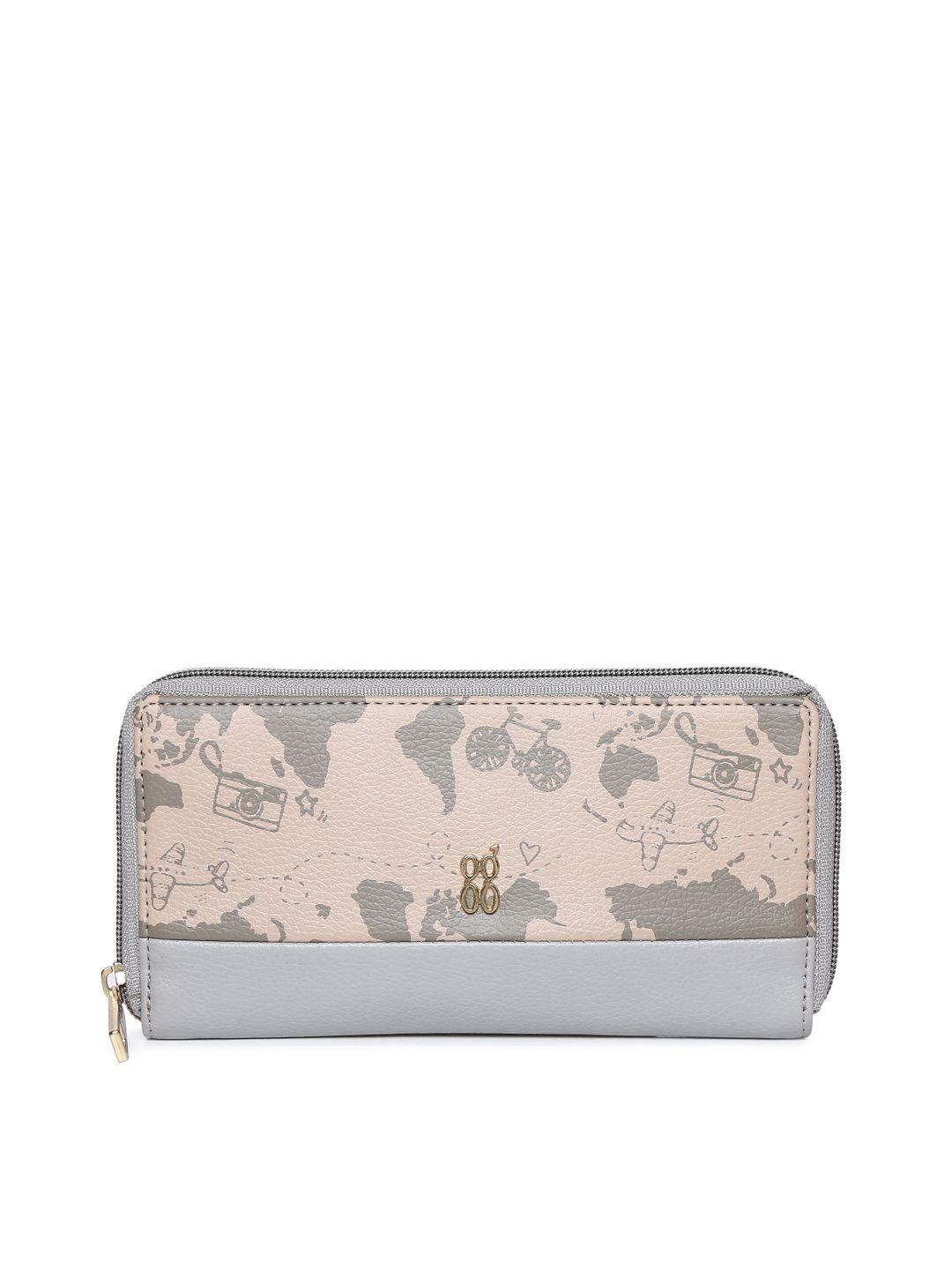 baggit women beige & grey printed zip around wallet