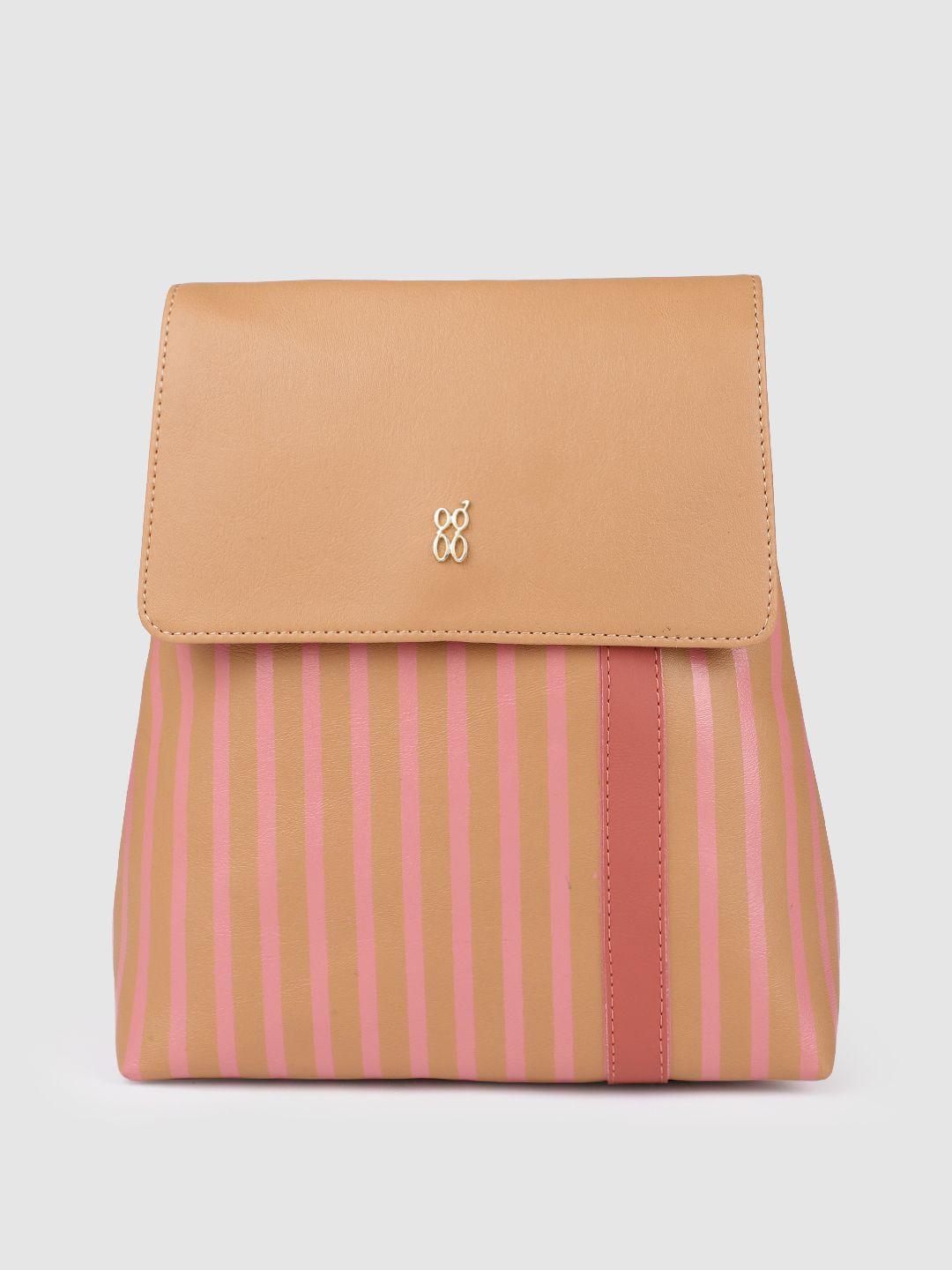 baggit women beige & pink striped backpack