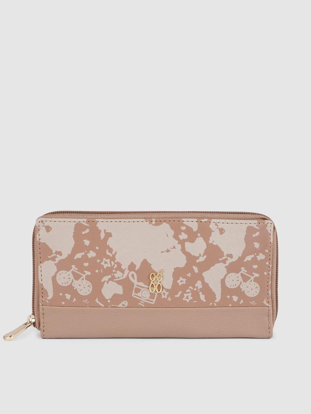 baggit women beige printed zip around wallet