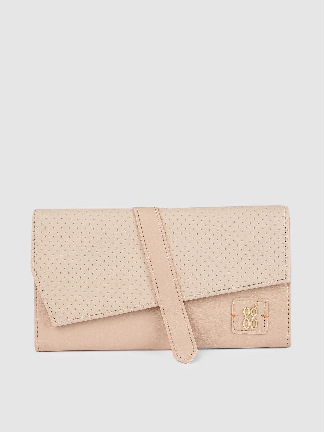 baggit women beige solid three fold wallet