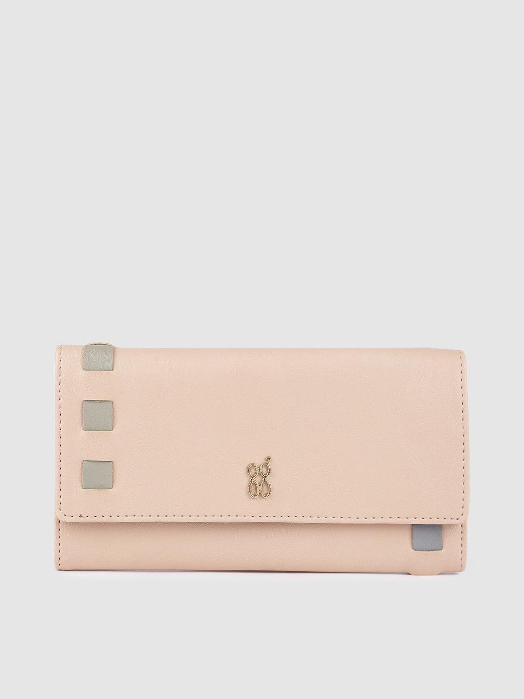 baggit women beige solid three fold wallet