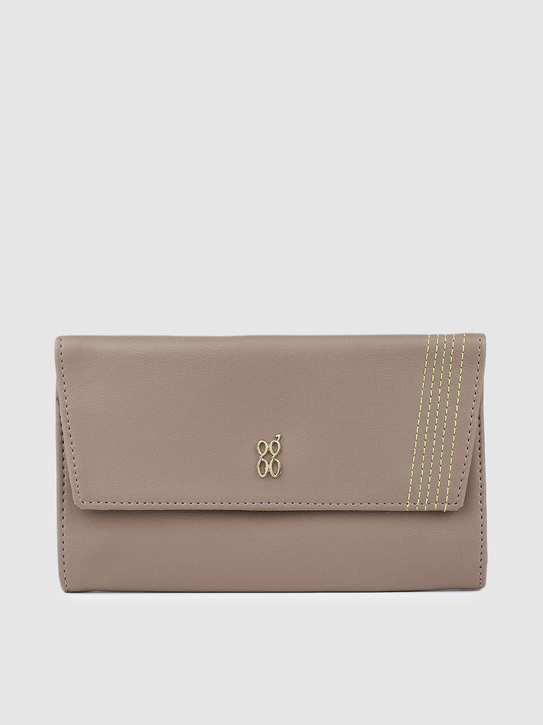 baggit women beige solid three fold wallet