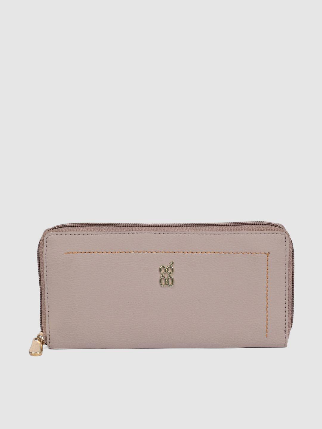 baggit women beige solid zip around wallet