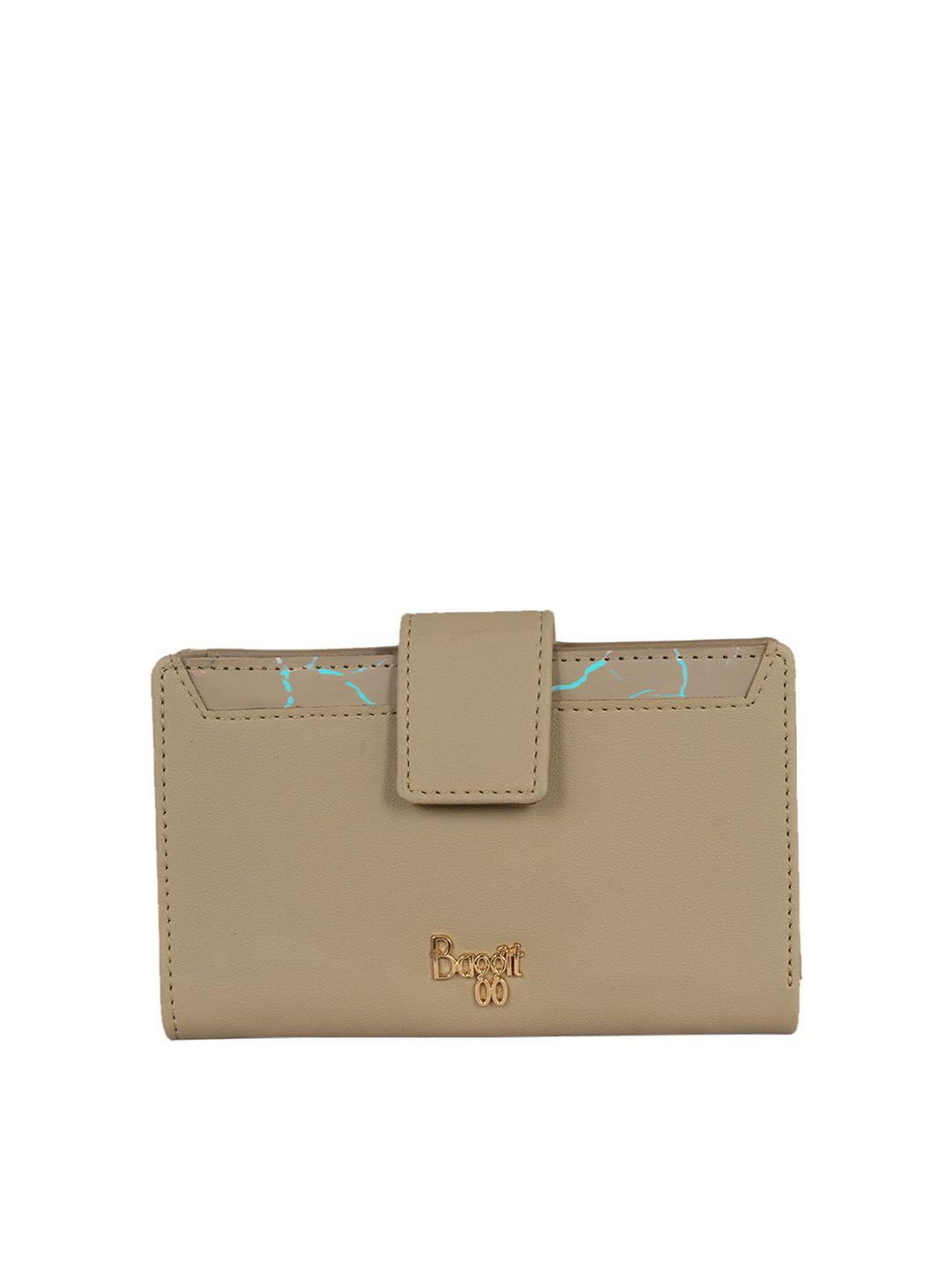 baggit women beige textured two fold wallet