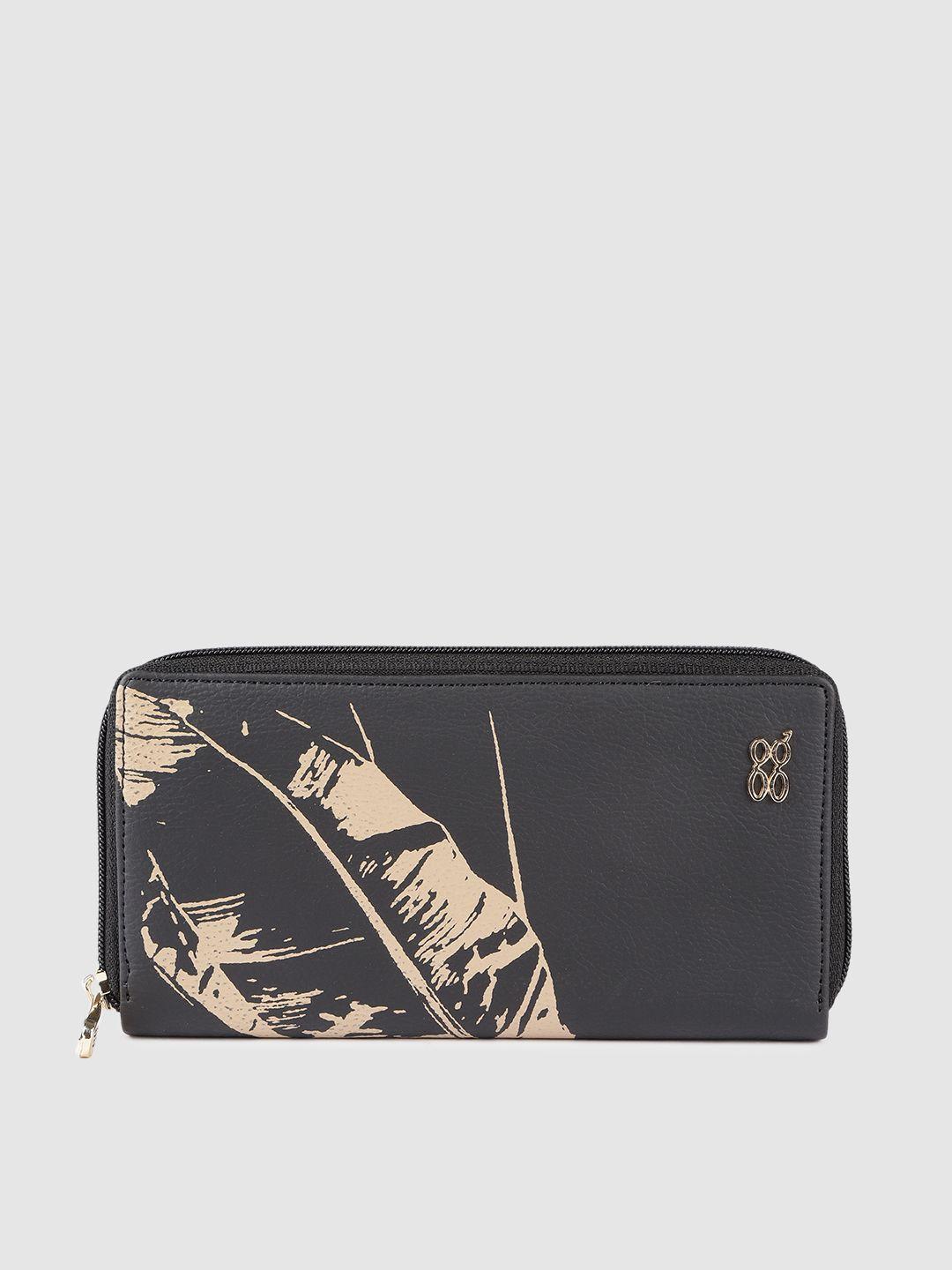 baggit women black & beige floral printed chelsia m e pheeby zip around wallet