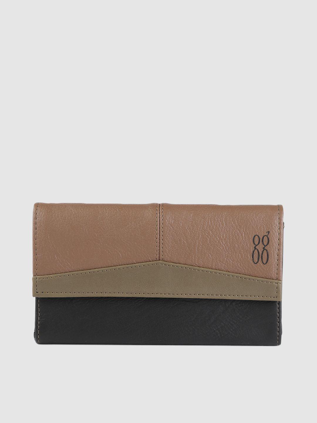 baggit women black & brown colourblocked three fold wallet