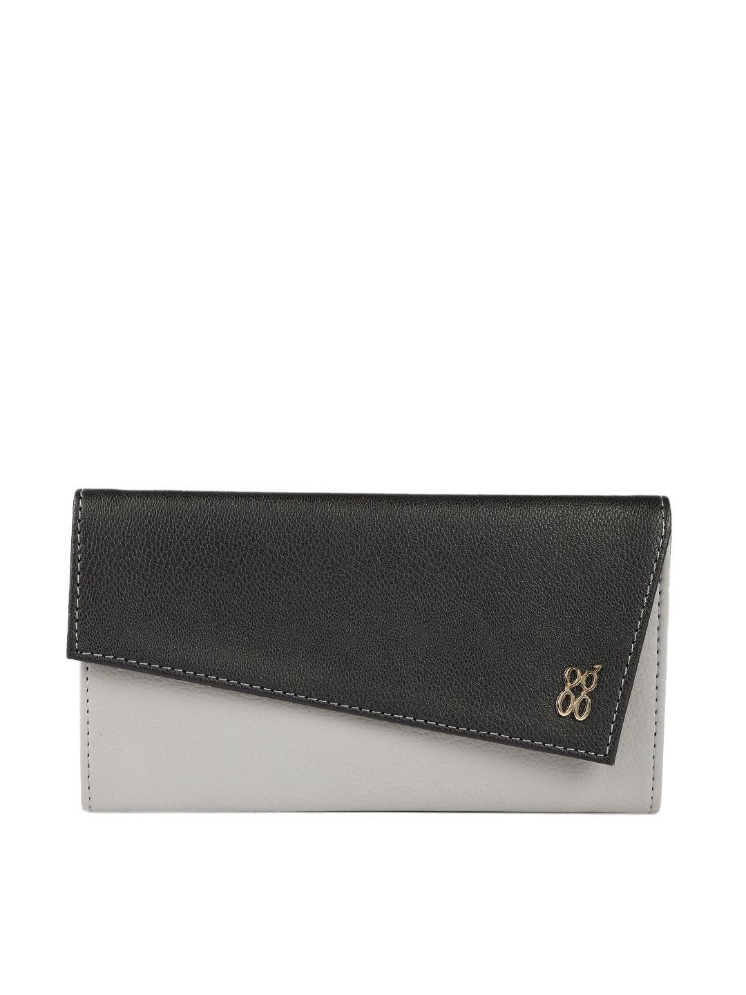 baggit women black & grey colourblocked three fold wallet