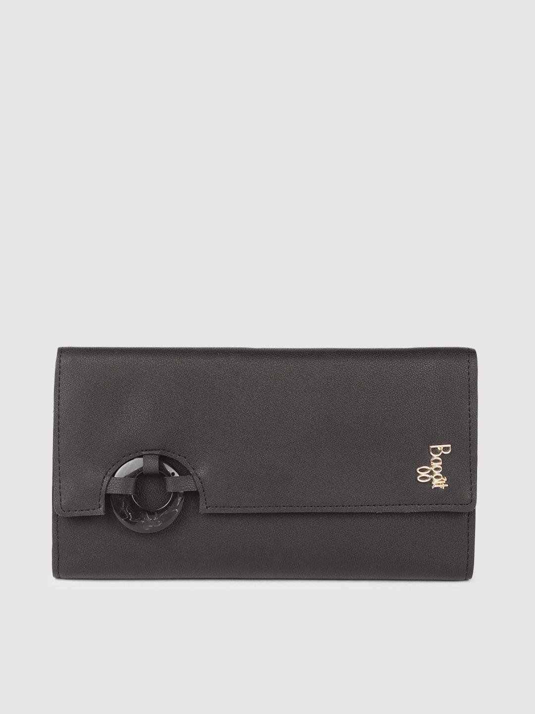 baggit women black solid three fold wallet