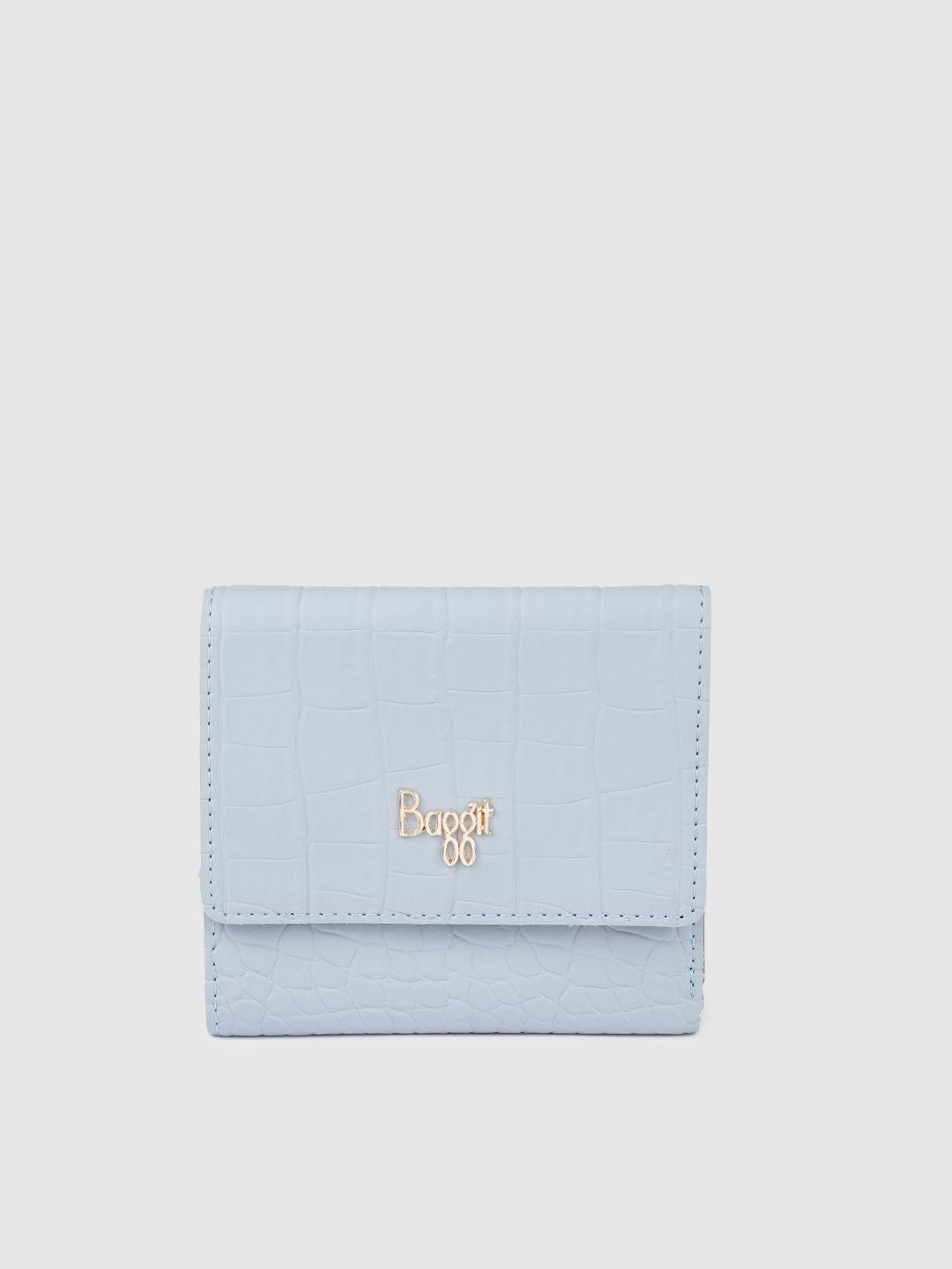 baggit women blue animal textured three fold wallet