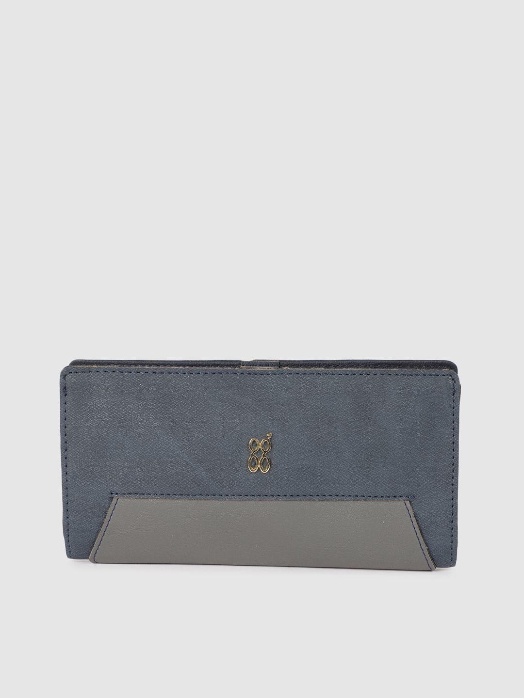 baggit women blue colourblocked two fold wallet