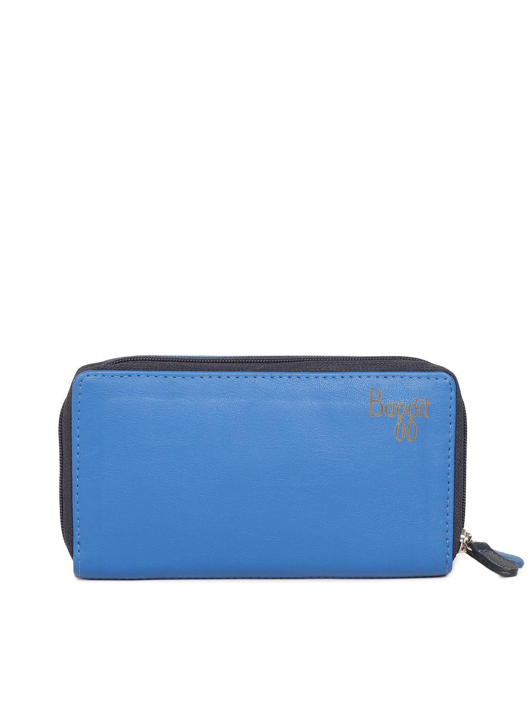 baggit women blue colourblocked zip around wallet