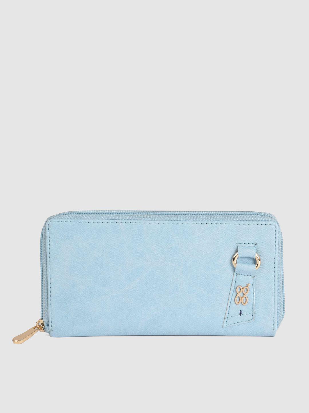 baggit women blue solid zip around wallet