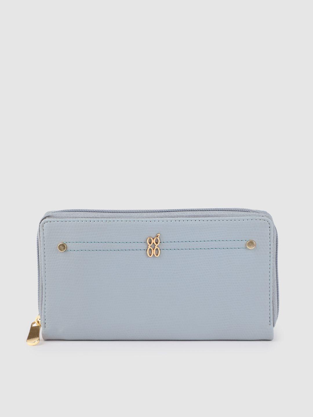 baggit women blue solid zip around wallet