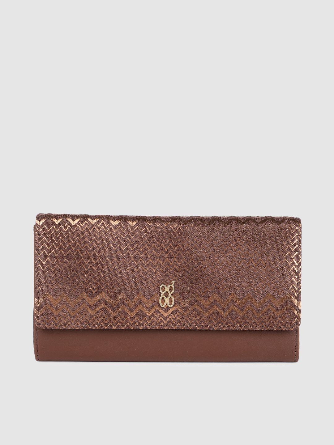 baggit women brown & gold-toned printed three fold wallet