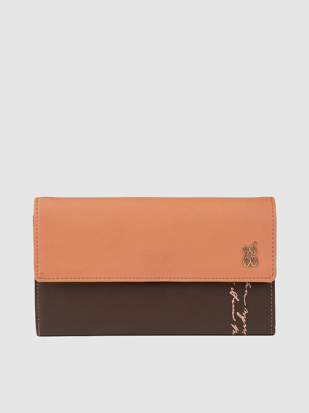 baggit women brown & orange solid two fold wallet