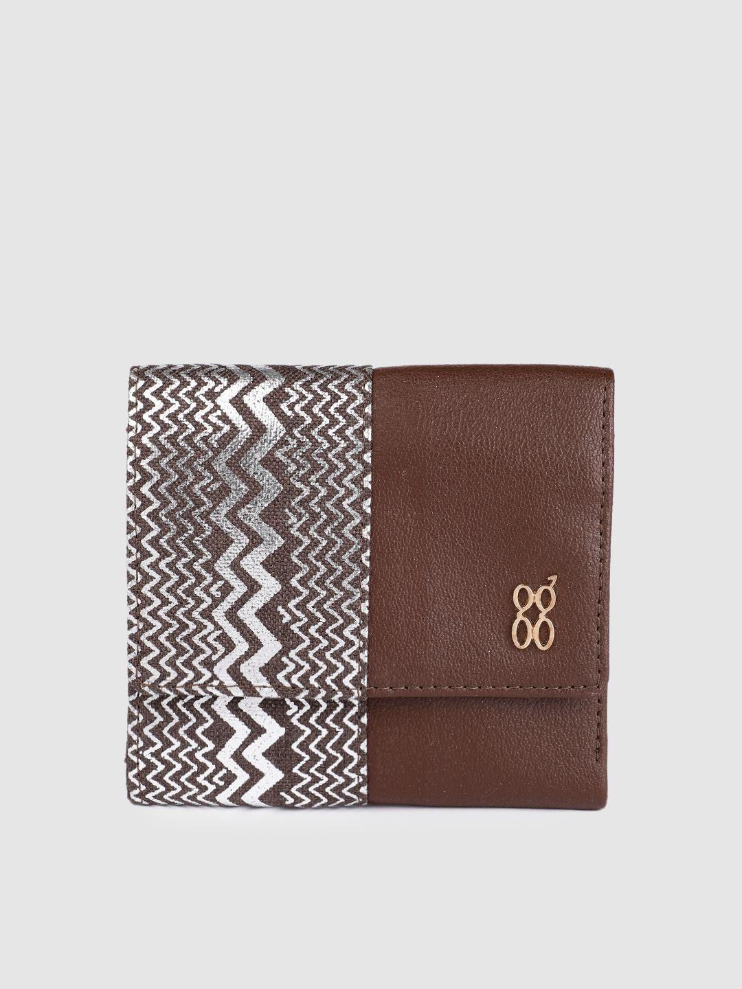 baggit women brown abstract three fold wallet