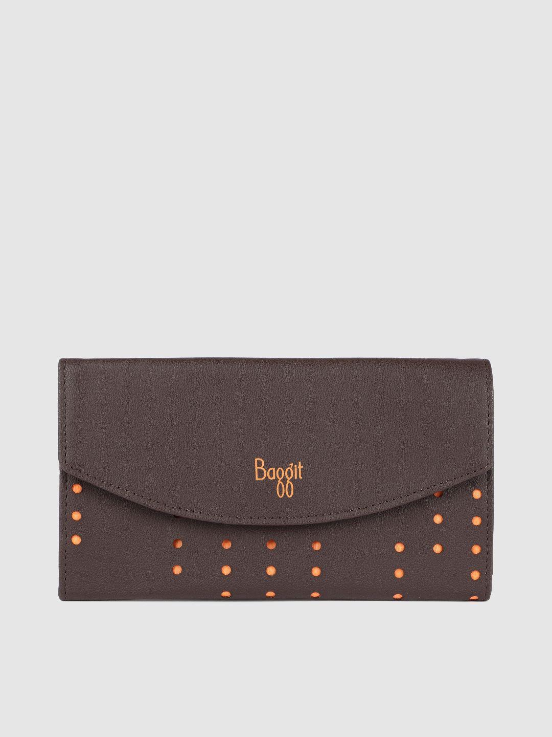 baggit women brown cut work detailed two fold wallet