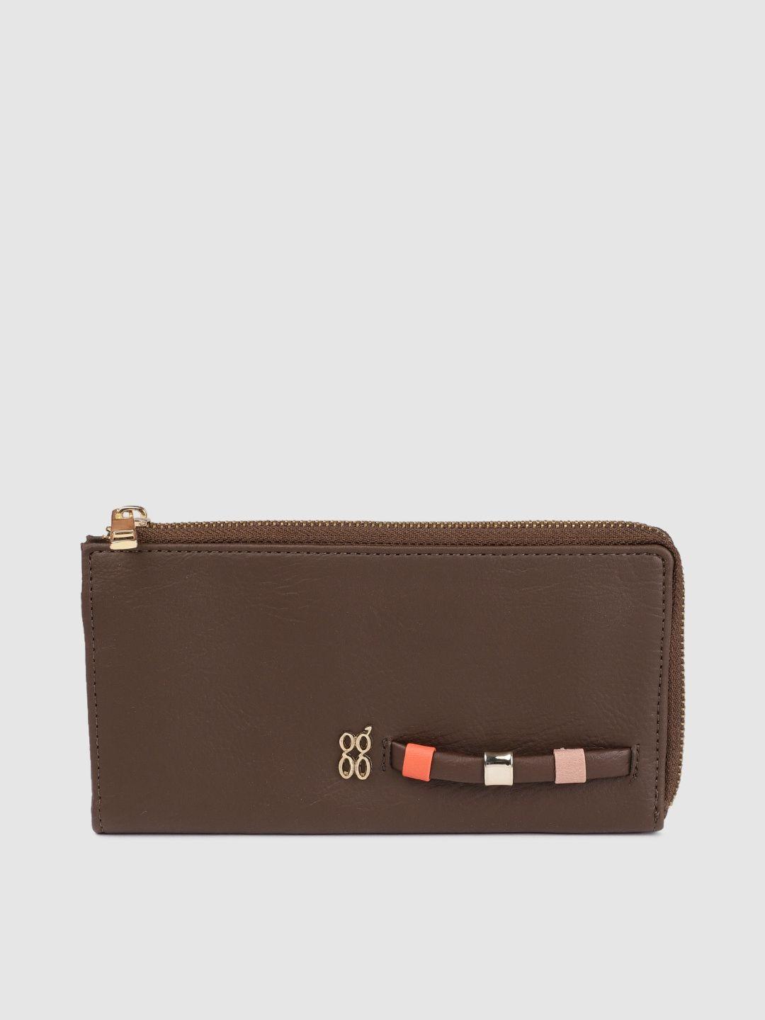 baggit women brown solid orio amaro zip around wallet