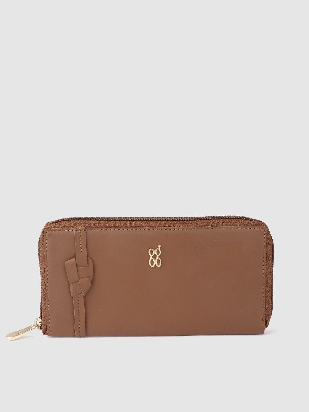 baggit women brown solid zip around wallet