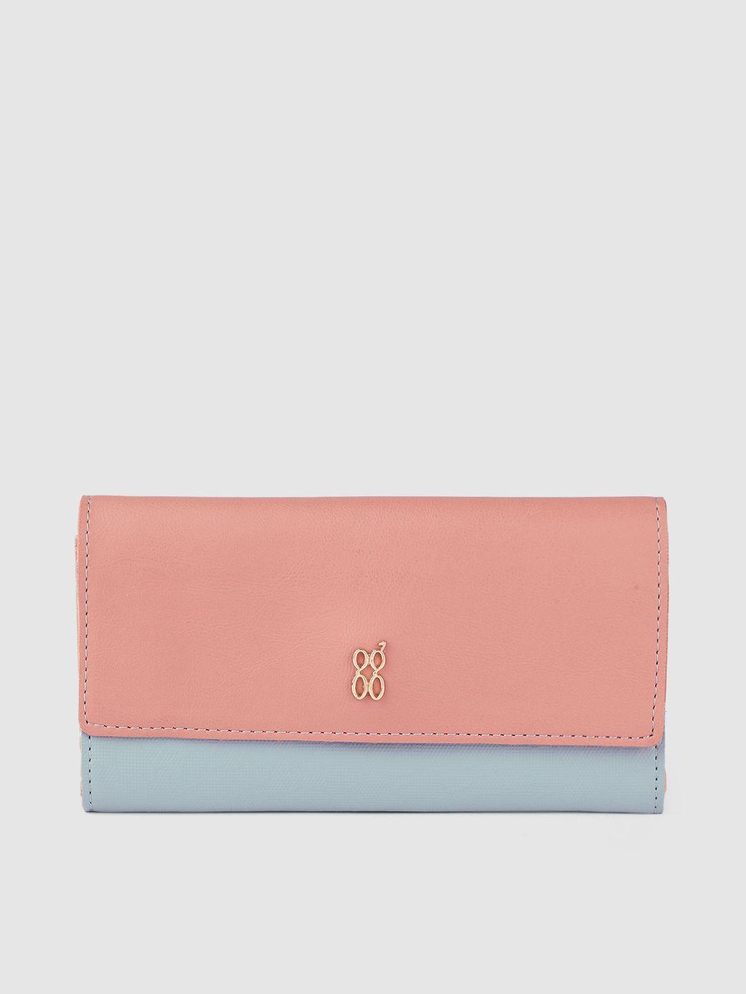 baggit women colourblocked pu three fold wallet with textured detail