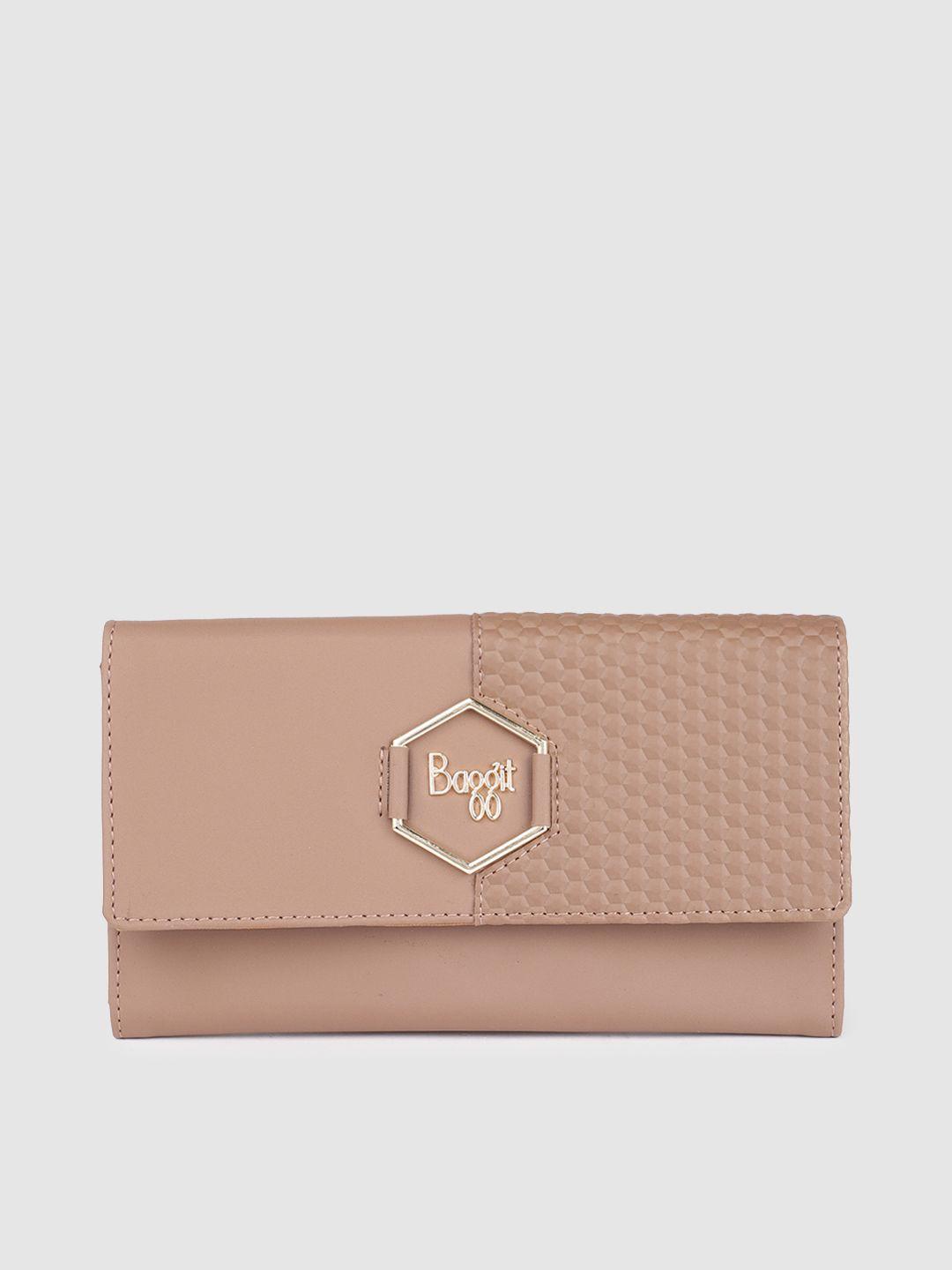 baggit women dusty pink solid two fold wallet with zip detail