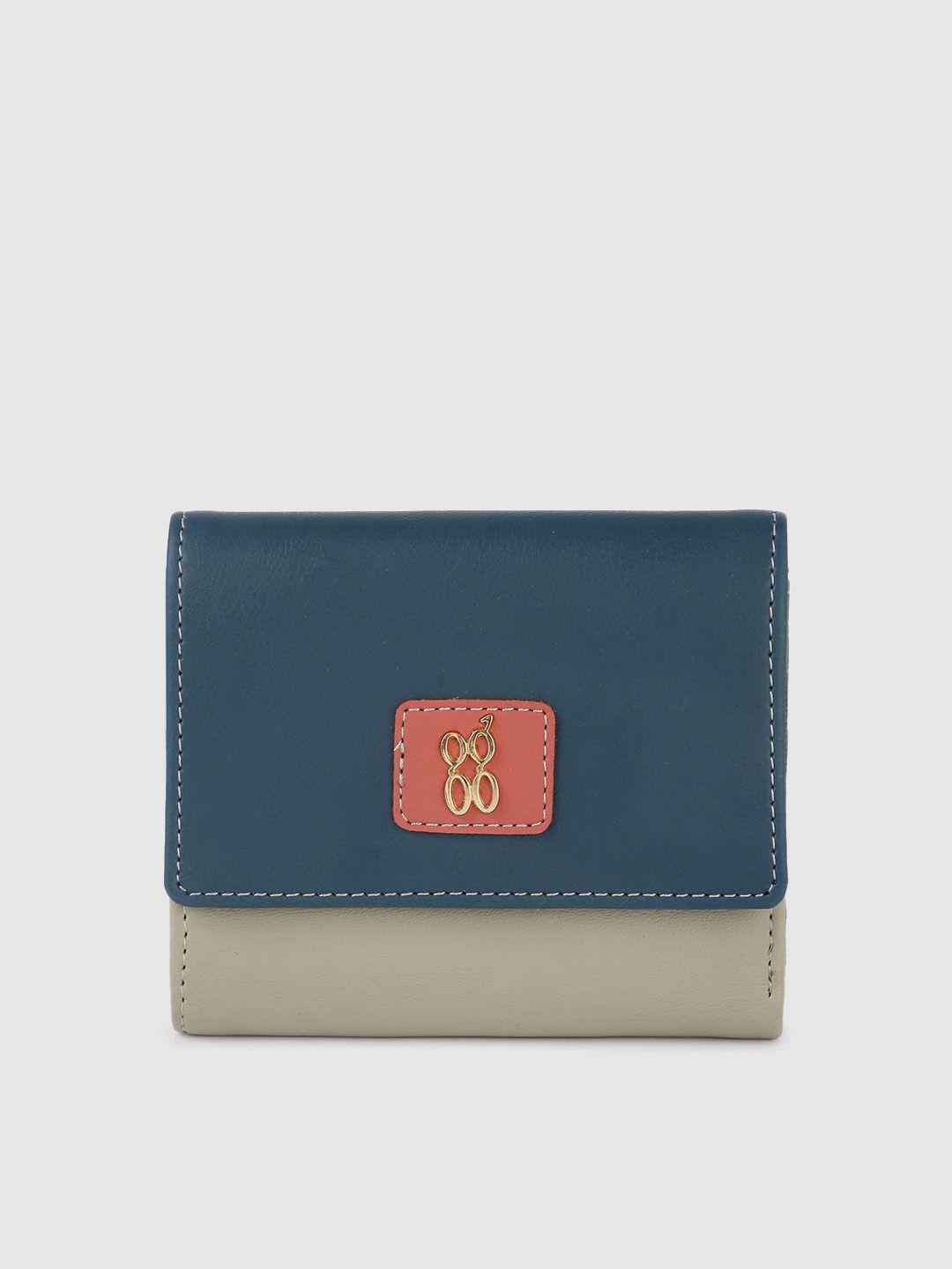 baggit women green & blue colourblocked three fold wallet