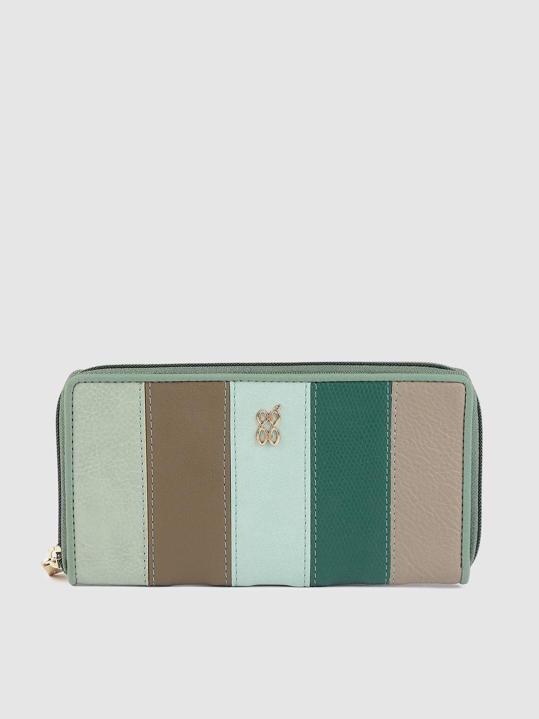 baggit women green & brown colourblocked applique zip around wallet