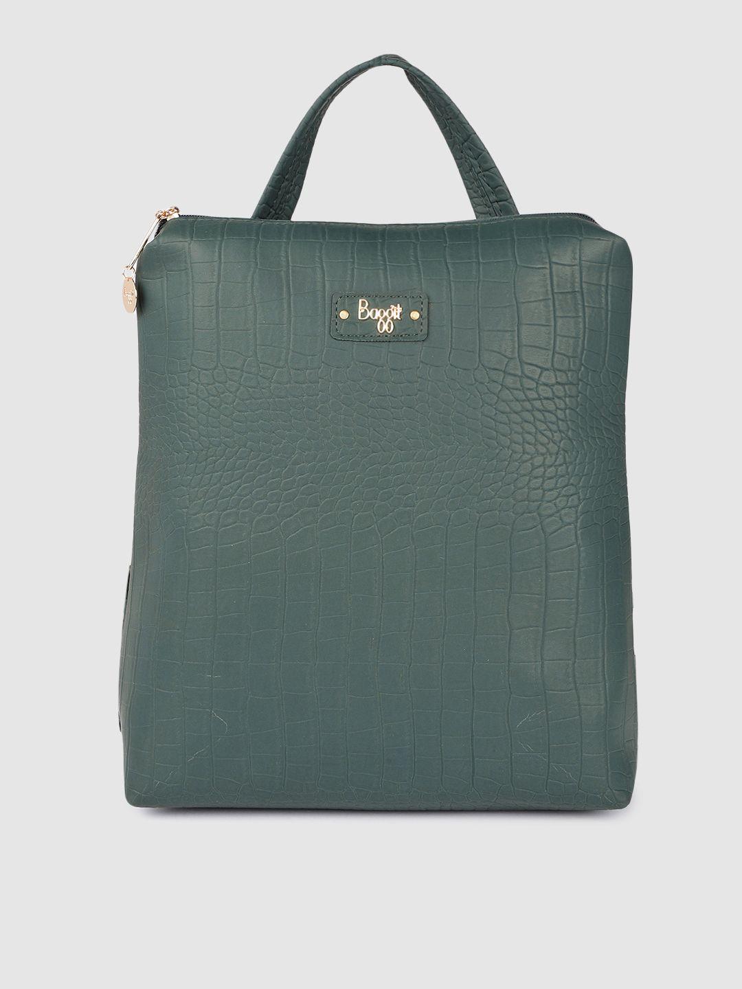 baggit women green animal textured backpack
