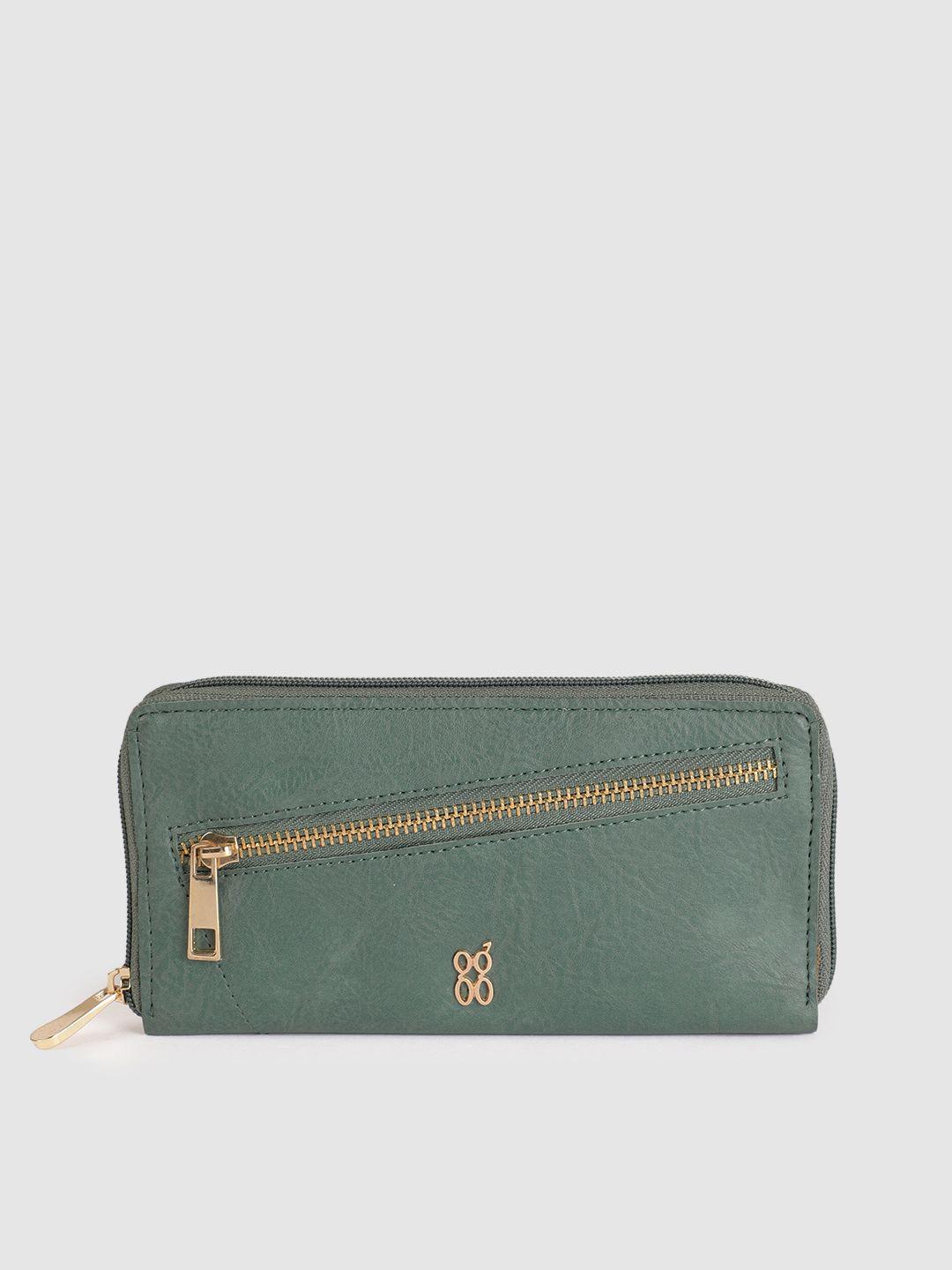 baggit women green solid lwxe raizel chel zip around wallet
