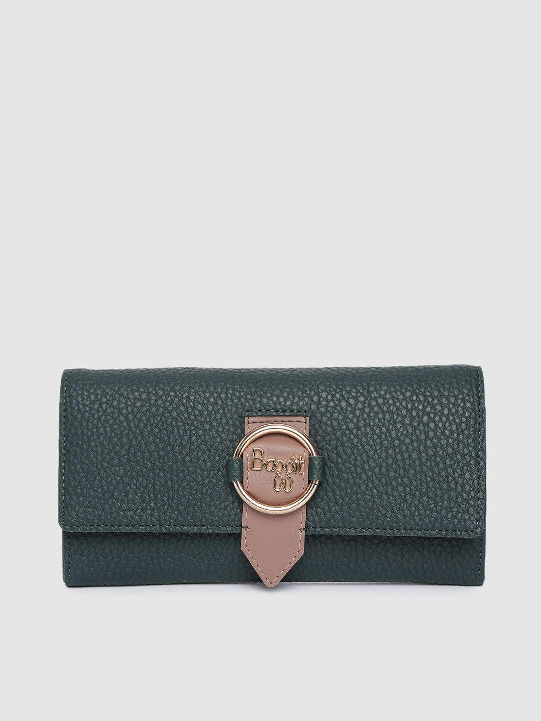 baggit women green solid three fold wallet