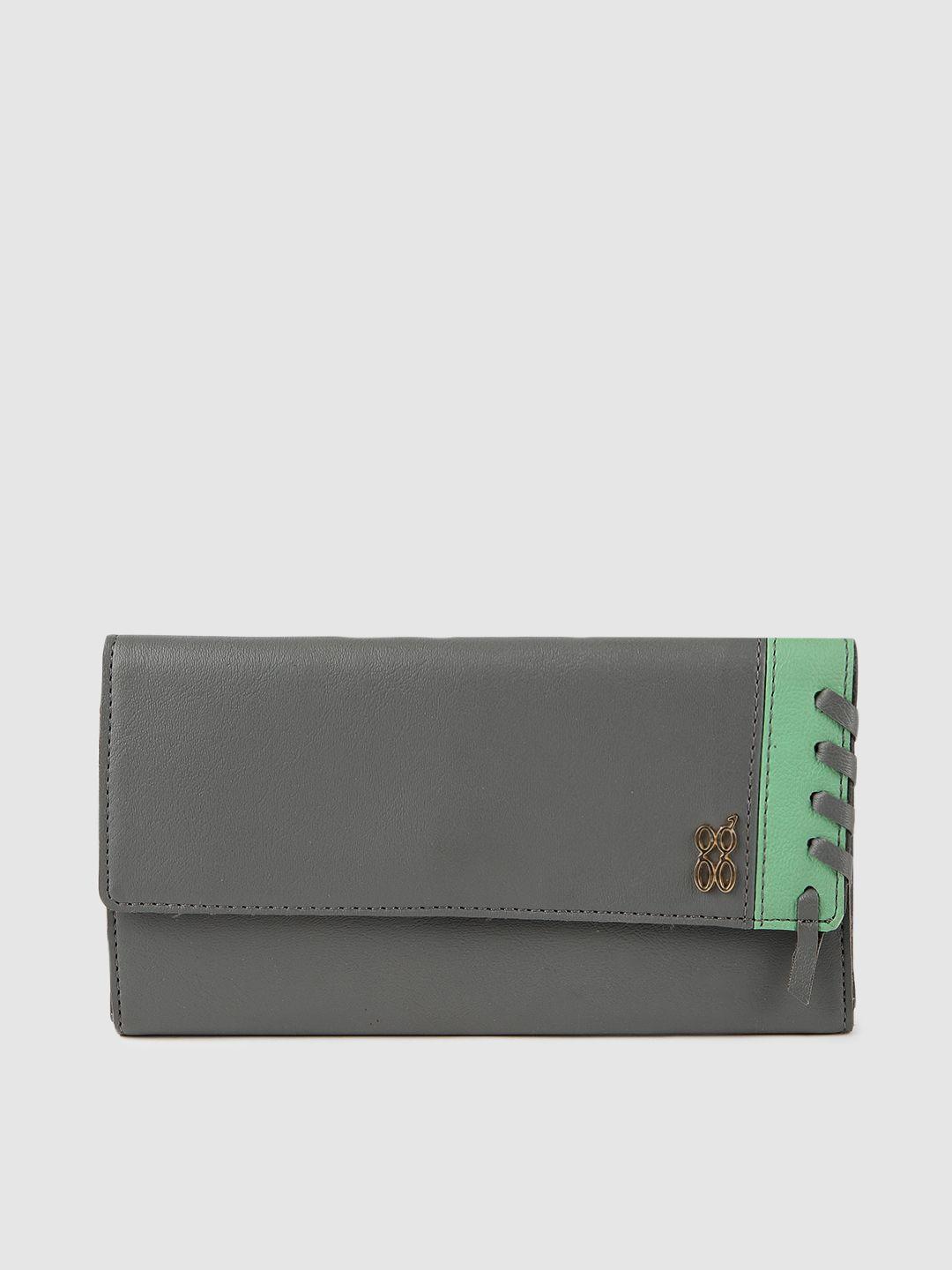 baggit women grey & green mane e ashlyn colourblocked two fold wallet