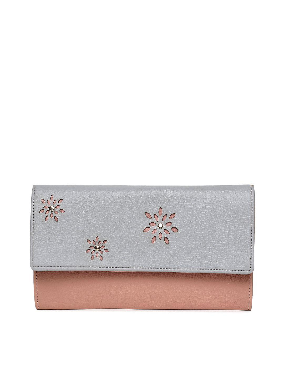baggit women grey & pink solid two fold wallet