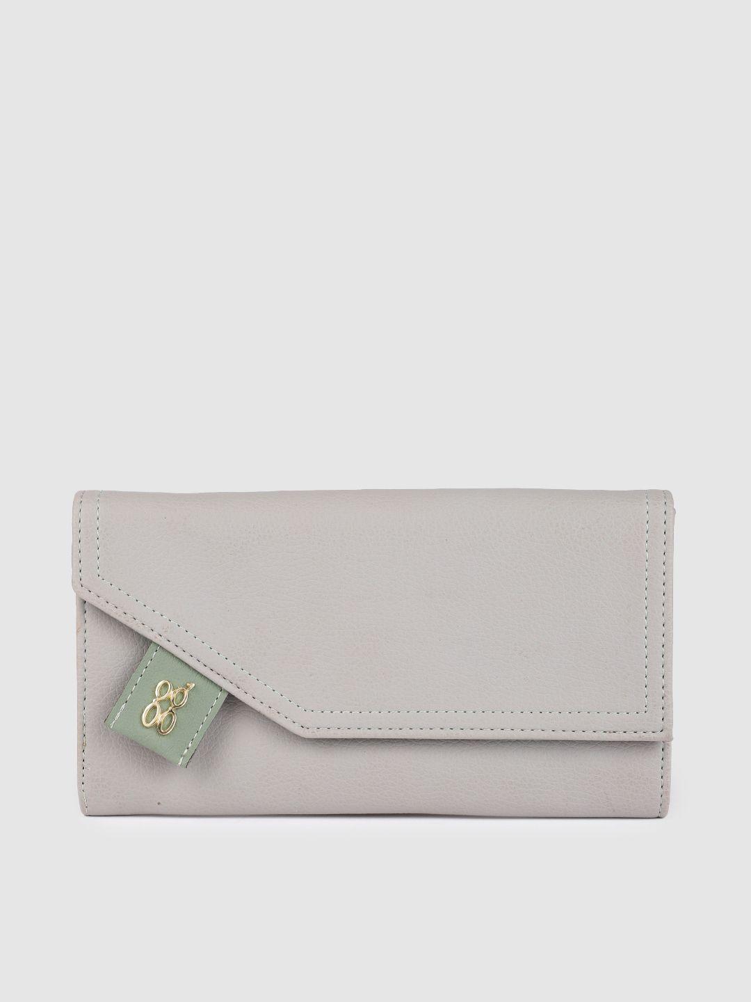 baggit women grey solid synthetic leather two fold wallet