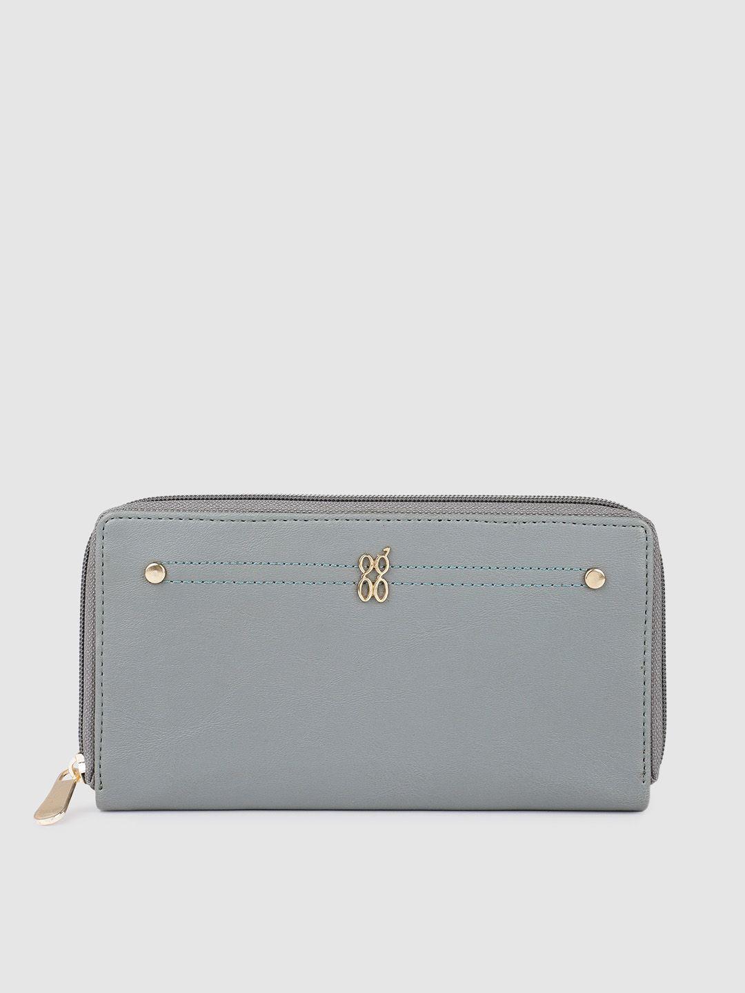 baggit women grey solid zip around wallet