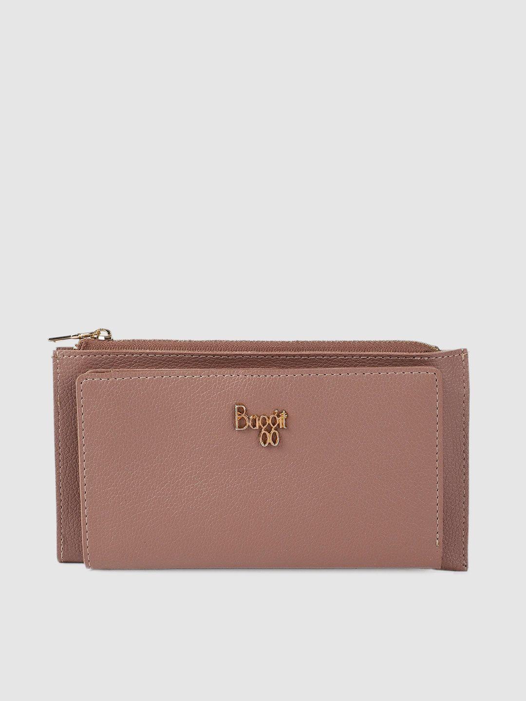 baggit women mauve solid zip around wallet