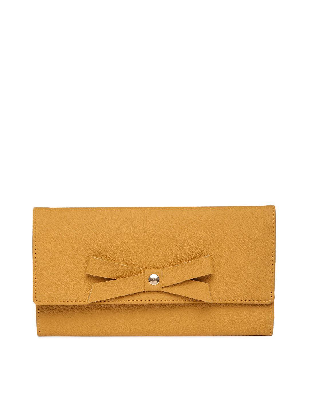 baggit women mustard yellow solid three fold wallet