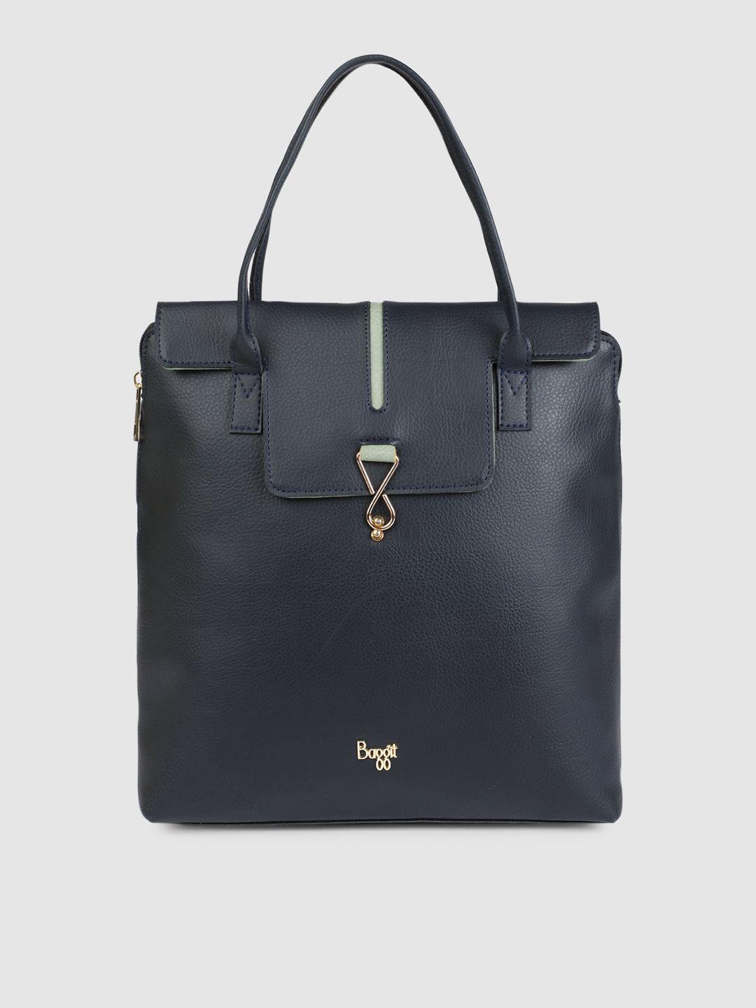 baggit women navy blue solid backpack cum handbag
