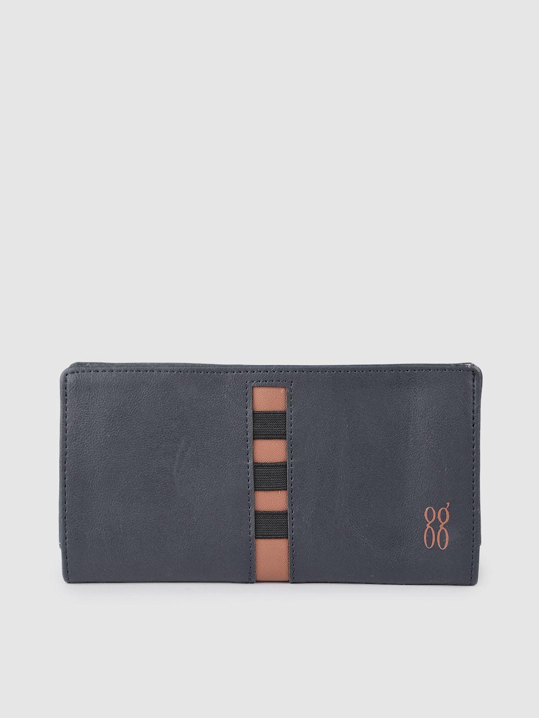 baggit women navy blue solid two fold wallet