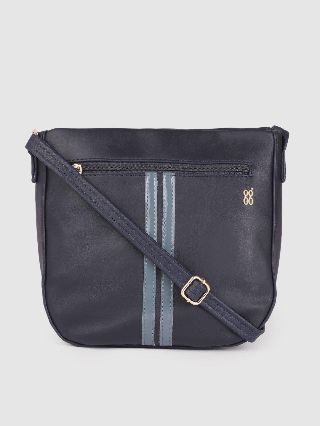 baggit women navy blue striped sling bag