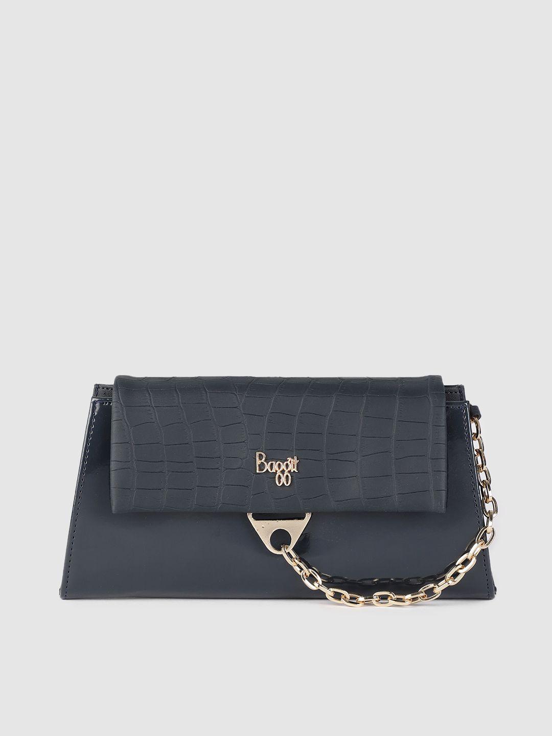 baggit women navy blue textured three fold wallet