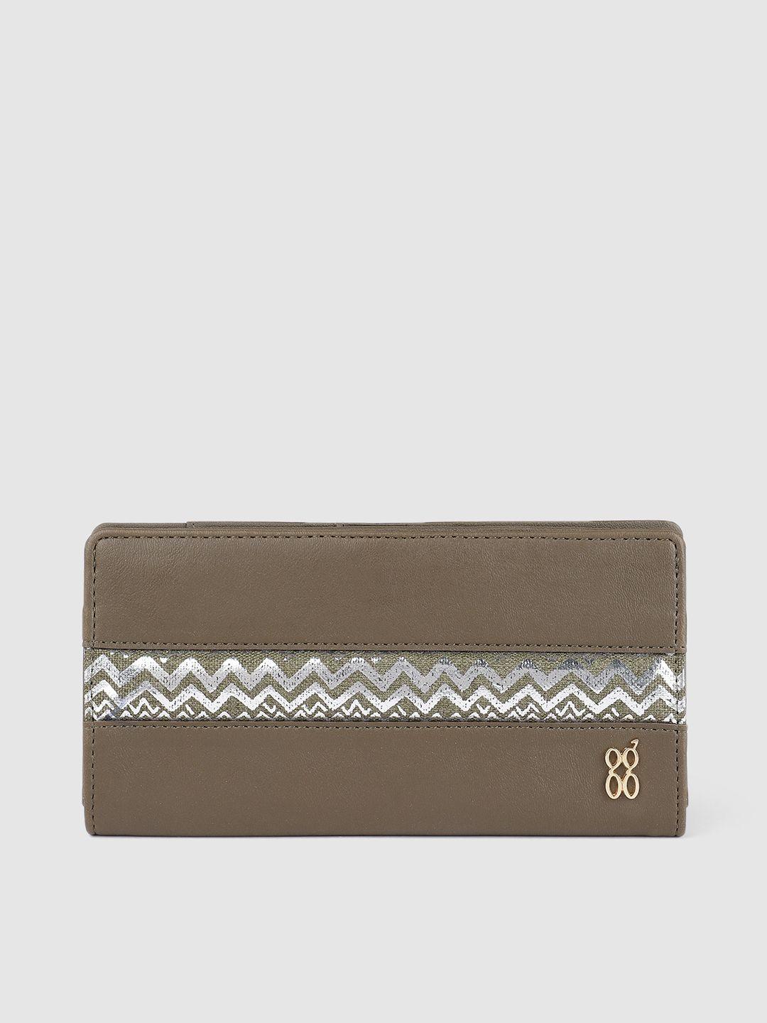 baggit women olive green & silver-toned solid two fold wallet