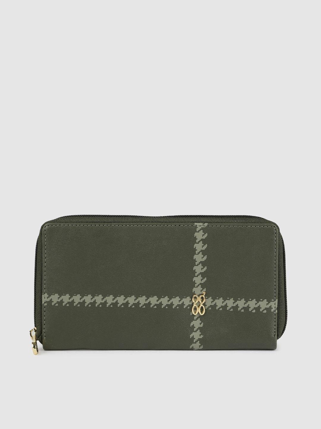 baggit women olive green solid synthetic zip around wallet