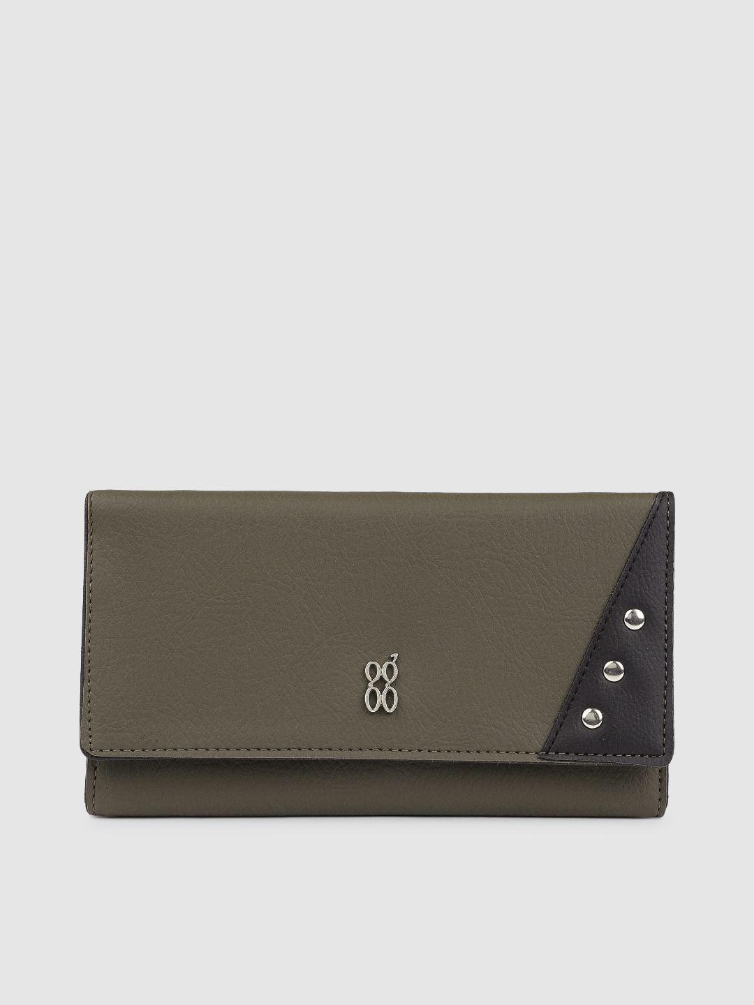 baggit women olive green solid three fold wallet